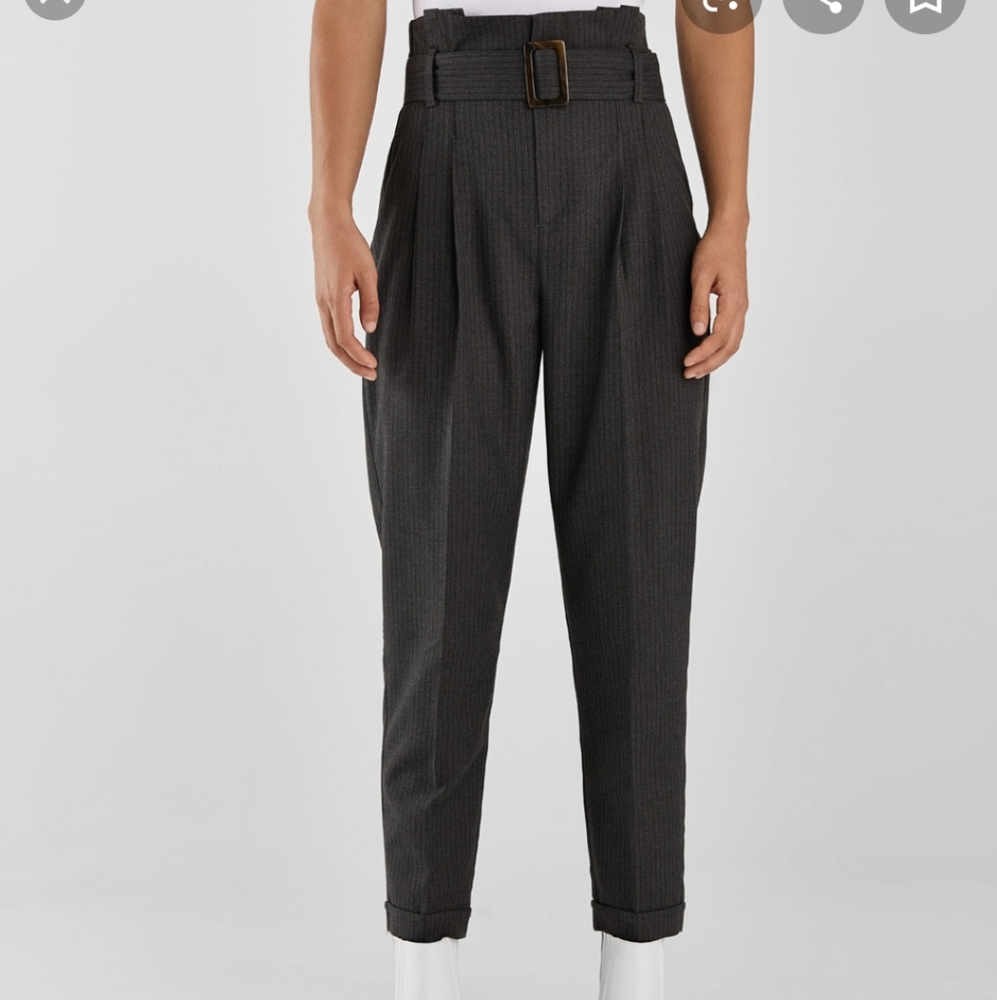 berksha grey stripe paperbag trousers